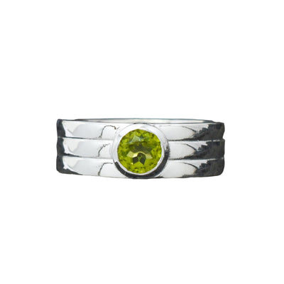 Peridot Round Wide Ridged Band Ring