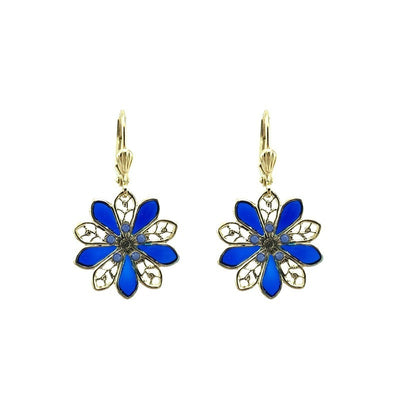 Dahlia Deep Blue and Gold Au Bout des Reves Earrings
