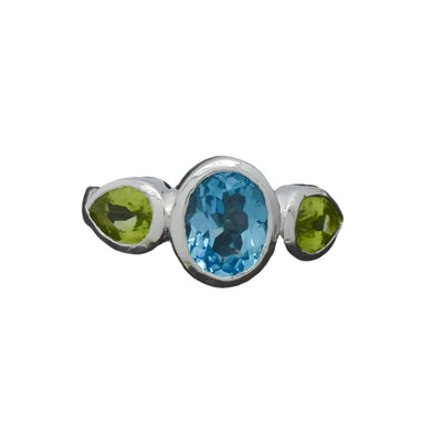 Topaz and Peridot Trio Silver Ring [RINGSIZE:8]