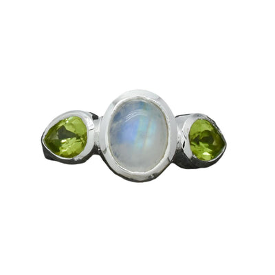 Moonstone and Peridot Trio Silver Ring [RINGSIZE:8]