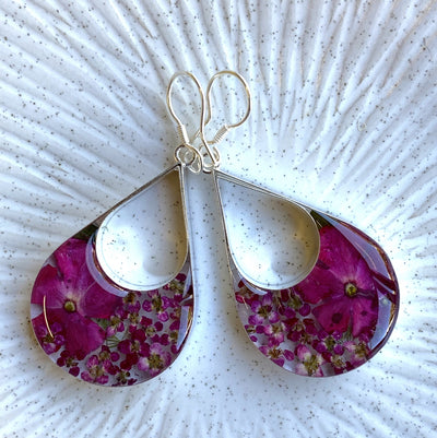 Fushia Mexican Cut Out Flower Drop Earriings