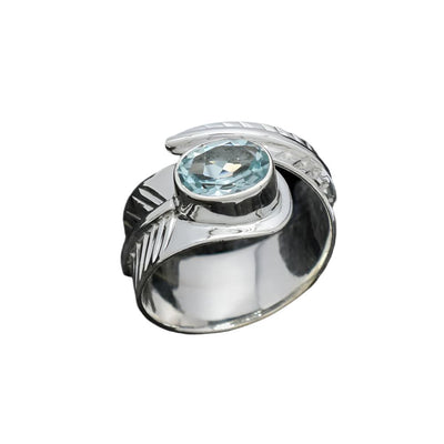 TOPAZ FEATHER SILVER QISMET RING [RINGSIZE:8]