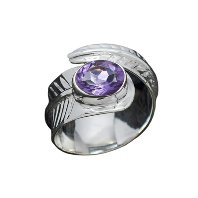 AMETHYST FEATHER SILVER QISMET RING [RINGSIZE:10]