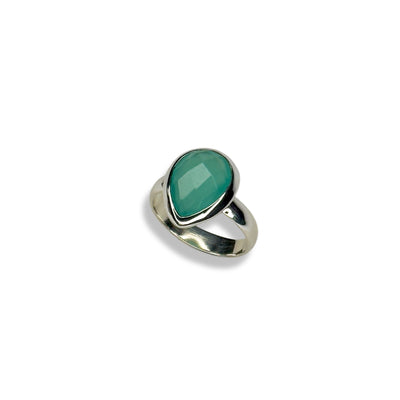 Aqua Tear Drop Chalcedony Qismet Signature Silver Ring [RINGSIZE:8]