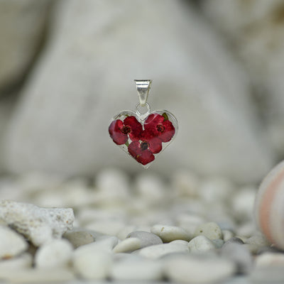 Red Small Heart Shaped Mexican Flower Pendant
